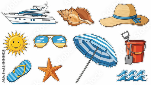 Collection of Summer Beach Vacation Icons and Symbols.