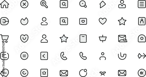 Diverse Set of Outline Icons for Web and App Interfaces collection symbol