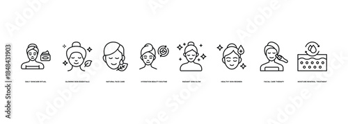 Skin Care Routine Banner Illustration with Daily Skincare Ritual, Glowing Skin Essentials, Natural Face Care, Hydration Beauty Routine, Radiant Skin Glow, Healthy Skin Regimen and Facial Care Therapy
