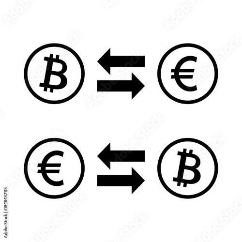 Bitcoin to euro exchange rate icon. Cryptocurrency conversion symbol