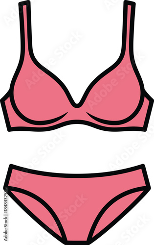 Elegant pink lingerie set icon featuring a stylish padded bra and matching comfortable panties isolated on a white background for fashion design and retail marketing.