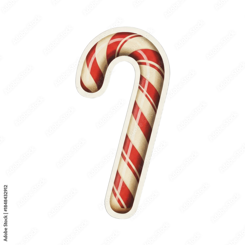 Fototapeta premium A festive candy cane stands alone against a clean white background