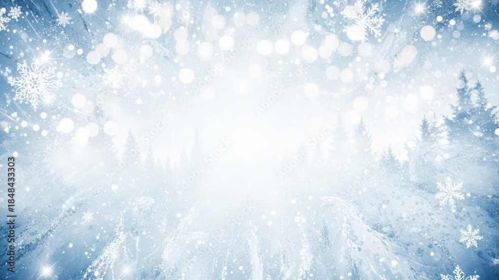 Naklejka premium Enchanting winter backdrop showcasing a serene snow-covered landscape with shimmering lights