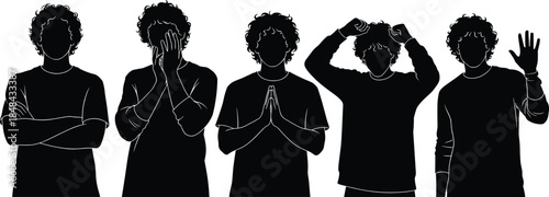 Set of Male Silhouettes Sitting on Bar Stools Vector Illustration, Young Men in Various Poses like Talking and Relaxed for Graphic Design, Presentation, People, and Lifestyle Content.