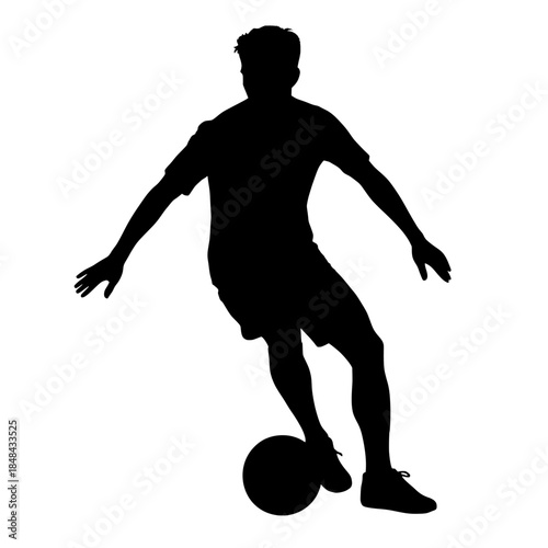 football player silhouette vector, Soccer player silhouette in motion, controlling the ball with foot