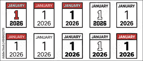 Set of January 1st 2026 Daily Calendar Page Icons
