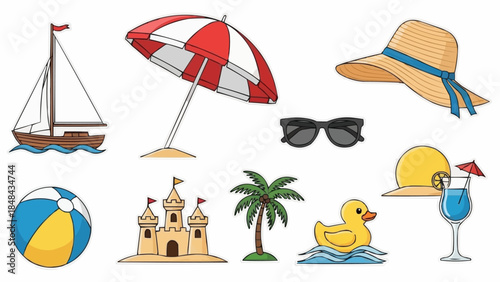 Collection of Summer Beach Vacation Objects and Symbols.