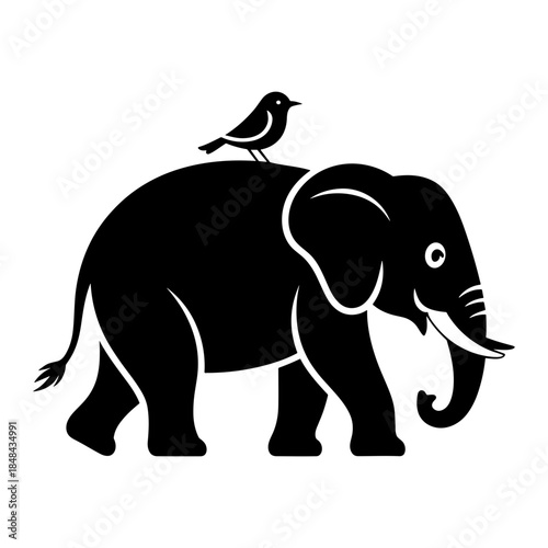 Elephant with Bird Perched on Back