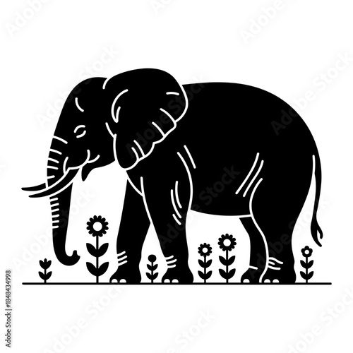 Elephant Among Flowers