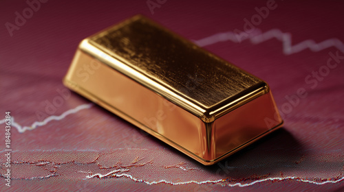 Dramatic lighting highlights the texture of gold bullion over a stock graph