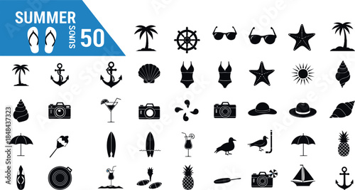 Summer Beach Silhouette Collection for Tropical Travel Branding, Resort Promotions, and Holiday Designs