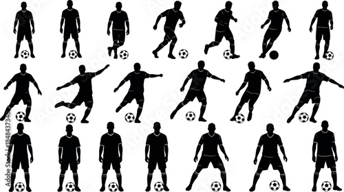 Soccer Player Silhouette Vector Set for Sports Branding, Team Logos, and Tournament Posters