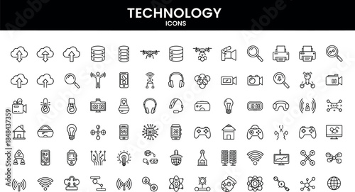 Modern Technology Line Icons for App Development, IT Networks, and Digital Branding Designs