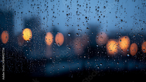 Cinematic ambient glow and vibrant bokeh on a rainy window