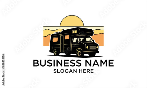 Vintage Camper Van Adventure Logo Design.