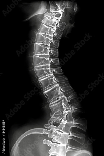 Sculptural vertebrae illuminated in a high contrast spinal body x-ray