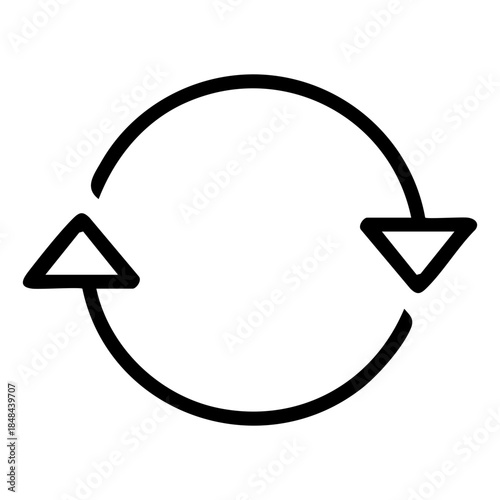 Outline style of a circular two curved arrow system, representing a continuous process or a recurring loop. Related to recycling, synchronization, refreshing data, or any repetitive sequence