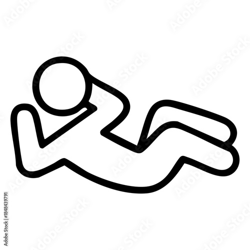 Outline of a person performing a situp or crunch, a fundamental core-strengthening exercise, with knees bent. Related to abdominal workouts, core strength, fitness routines, physical therapy exercises