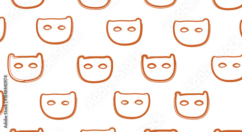 Cat faces in orange line art.