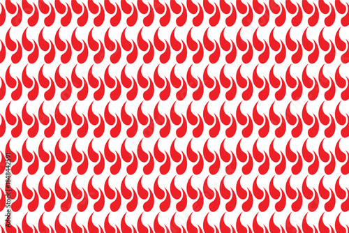 This image displays a repeating, seamless pattern of stylized red shapes against a solid white background. The shapes, resembling teardrops or simple flames, are arranged in vertical rows and columns.