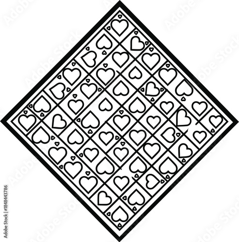Diamond shape heart pattern black white outline graphic design love romance valentine symbol icon