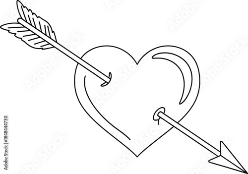 Cupid arrow piercing heart outline drawing love romance valentine symbol icon graphic design