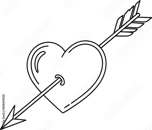 Heart pierced by arrow line art icon symbol love romance valentine cupid tattoo design element