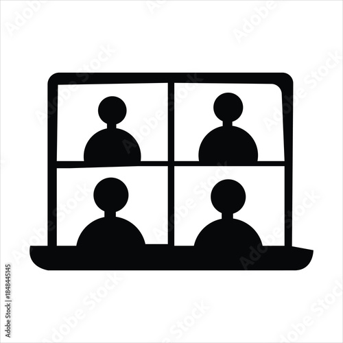 Black Silhouette of Four People Video Conferencing on Laptop