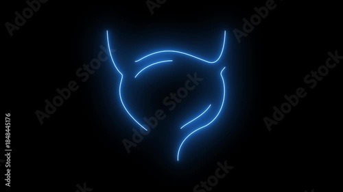 Neon Blue Glowing Human Urinary Bladder Medical Line Art