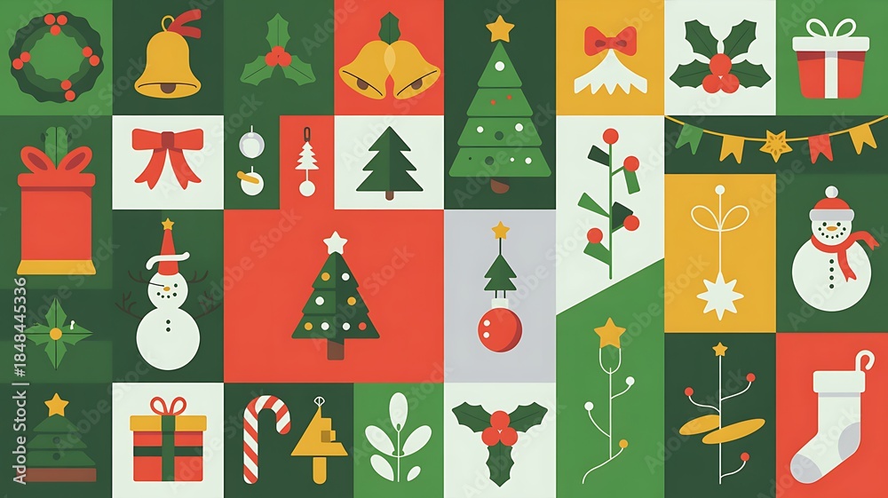 Fototapeta premium Geometric Christmas Icons Pattern holiday