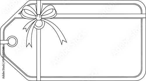 Blank gift tag outline with bow design for labeling presents price marking or holiday decoration