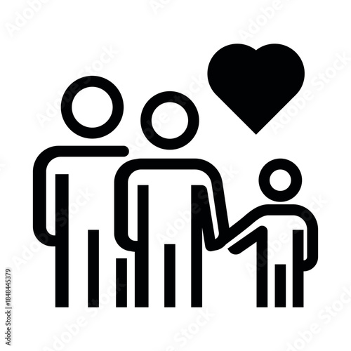 Foster care icon representing family love and support with a heart symbol showing connection and care for children