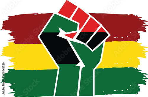 Clenched fist on Zimbabwe flag background symbolizing unity