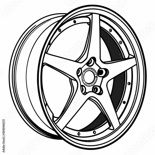 Black and white car rim with five spokes and dual layer