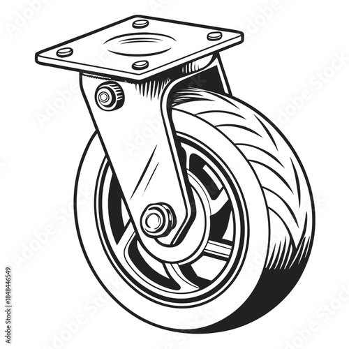 Industrial caster wheel with tire and metal plate