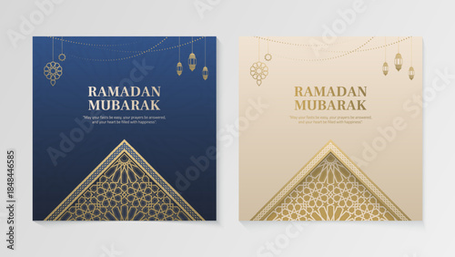 Eid Al-Fitr Mubarak, Ramadan Kareem, Greeting Background Social Media Post Collection Set with Arabic Ornaments