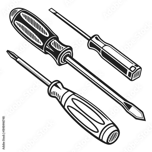 Of screwdriver kit layout with metal handles screwdrivers