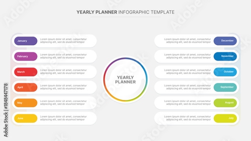 Yearly Planner Infographic Template Personal Organizer List with 12 Months