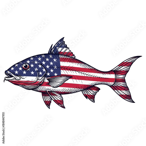 American flag bonefish fish fishing illustration logo vector image t shirt design