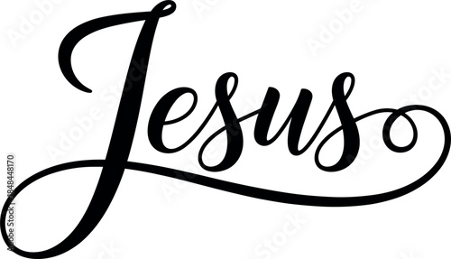 Elegant "Jesus" black script calligraphy for Christian religious branding church stationery Easter and Christmas holiday graphic design