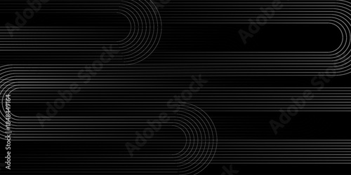 Vector half circle lines flowing dynamic pattern black grey gradient isolated on black background in concept speed, technology, digital, modern