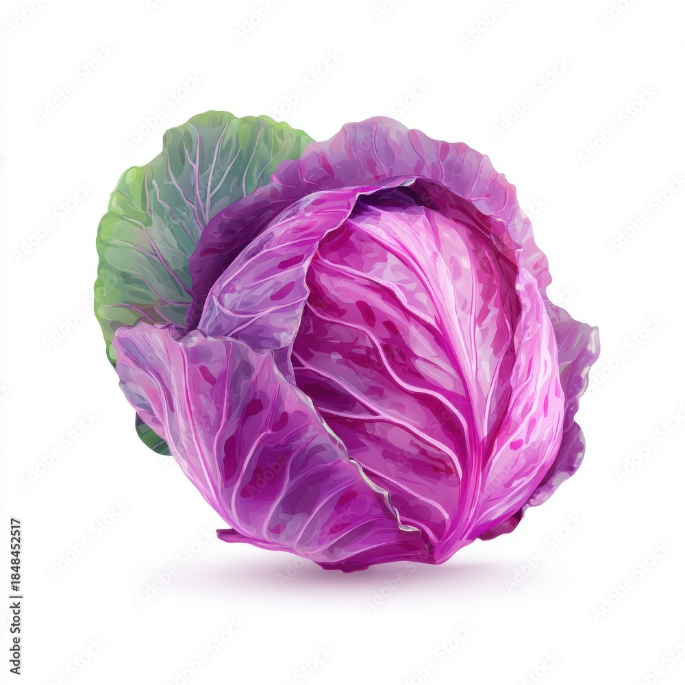 Obraz premium Vibrant Red Cabbage Head With Green Outer Leaves Isolated On White Studio Background Healthy Eating Ingredient