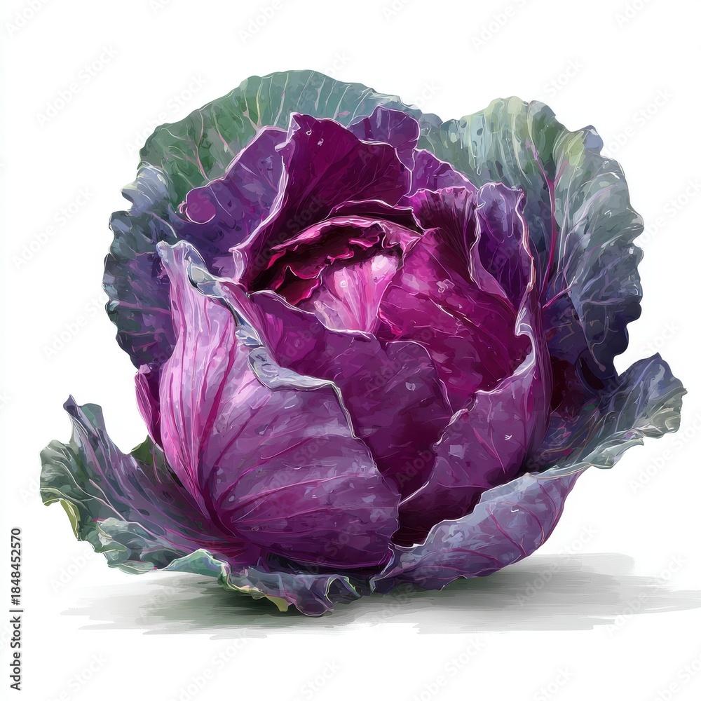 Obraz premium Vibrant Red Cabbage Healthy Vegetable Isolated on White Background Detailed Texture
