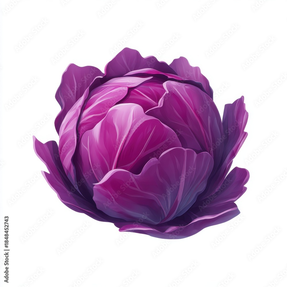 Obraz premium Vibrant Red Cabbage Vegetable With Layered Purple Leaves And Detailed Texture Isolated On White Background