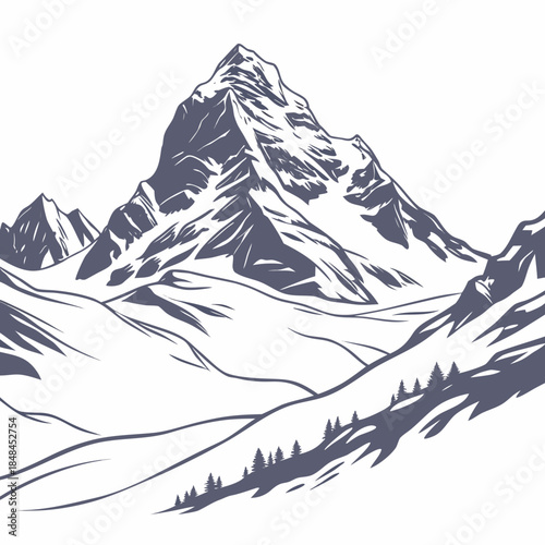 Snowy mountain peaks with morning glow minimalist snowy mountains 1