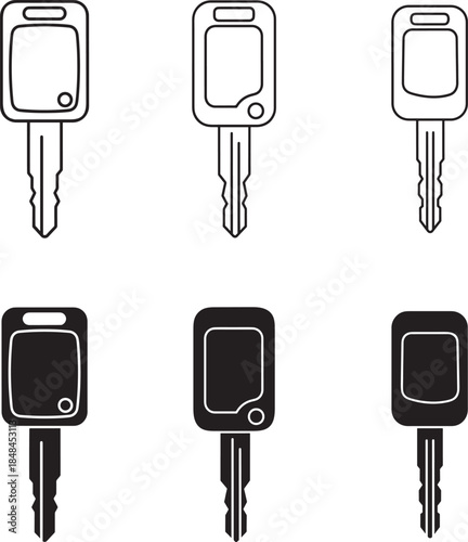 Collection of six vehicle keys in line art and silhouette style