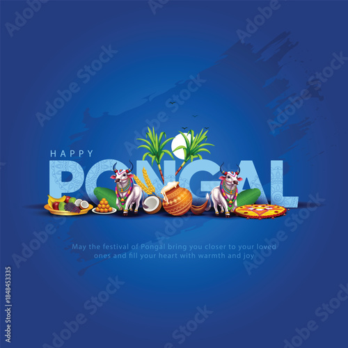 Tamil Nadu festival Happy Pongal with Pongal props, holiday Background, pongal celebration greeting card, abstract vector illustration design.