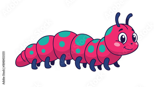 Cute Pink Cartoon Caterpillar with Teal Spots