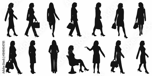 Silhouette collection depicting diverse women in various fashionable poses and outfits