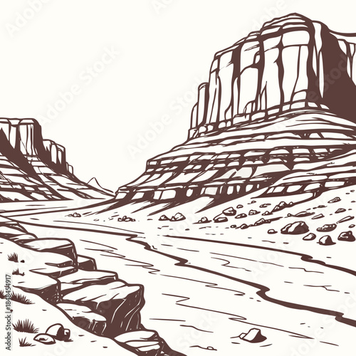 Rocky desert plateau with layered cliffs minimal